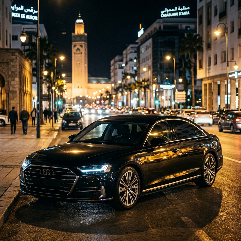 Voiture de location ABYA CAR à Casablanca de nuit